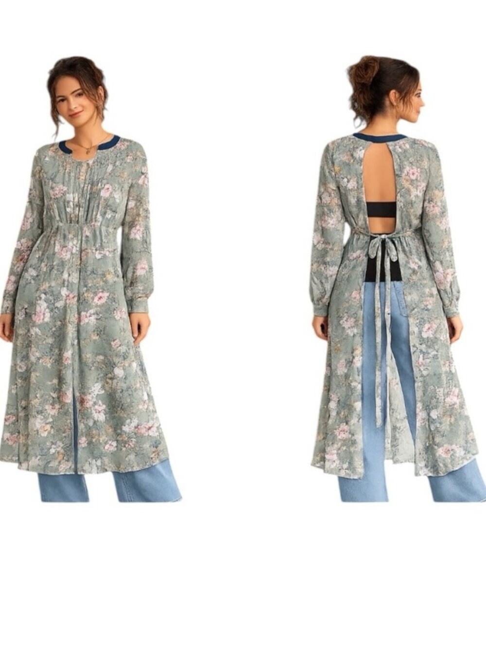 Current Air Anthropologie Y2K Sheer Floral Overlay Dress Open Back Tie Midi XS
